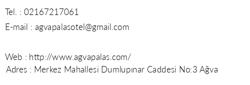 Ava Palas Otel telefon numaralar, faks, e-mail, posta adresi ve iletiim bilgileri